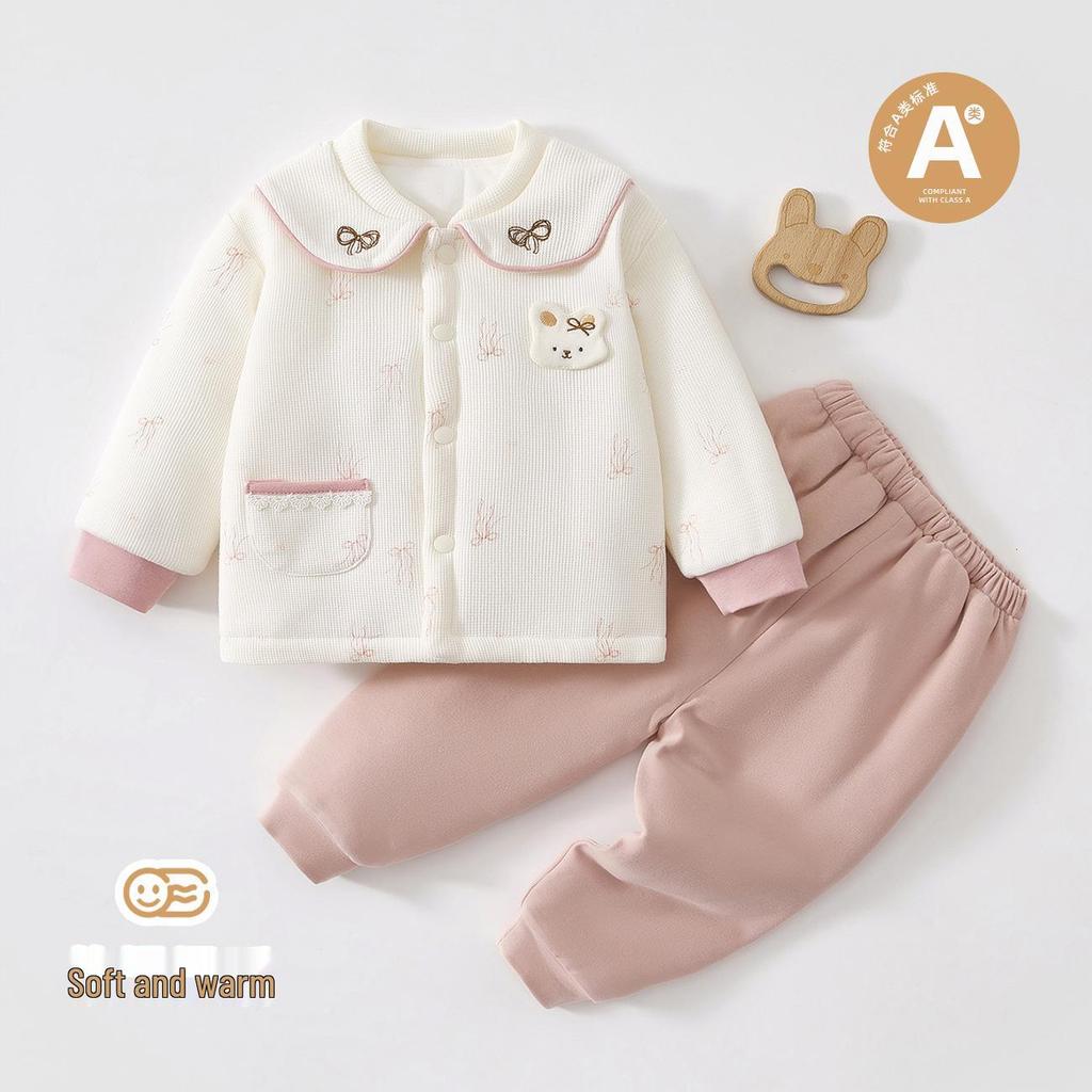Jesienno-zimowy zestaw wyjściowy dla dziewczynki: Lekkie wypełnienie bawełniane 80g, Ciepłe i urocze ubranka dla noworodków