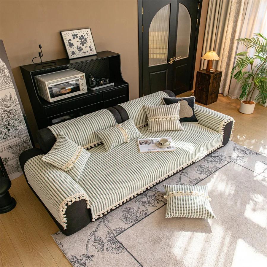 Cream Wind Sofa Cushion Wash Cotton Four Seasons Universal New  Sofa Backrest Cover Towel Non-slip Dustproof Sofa Cover