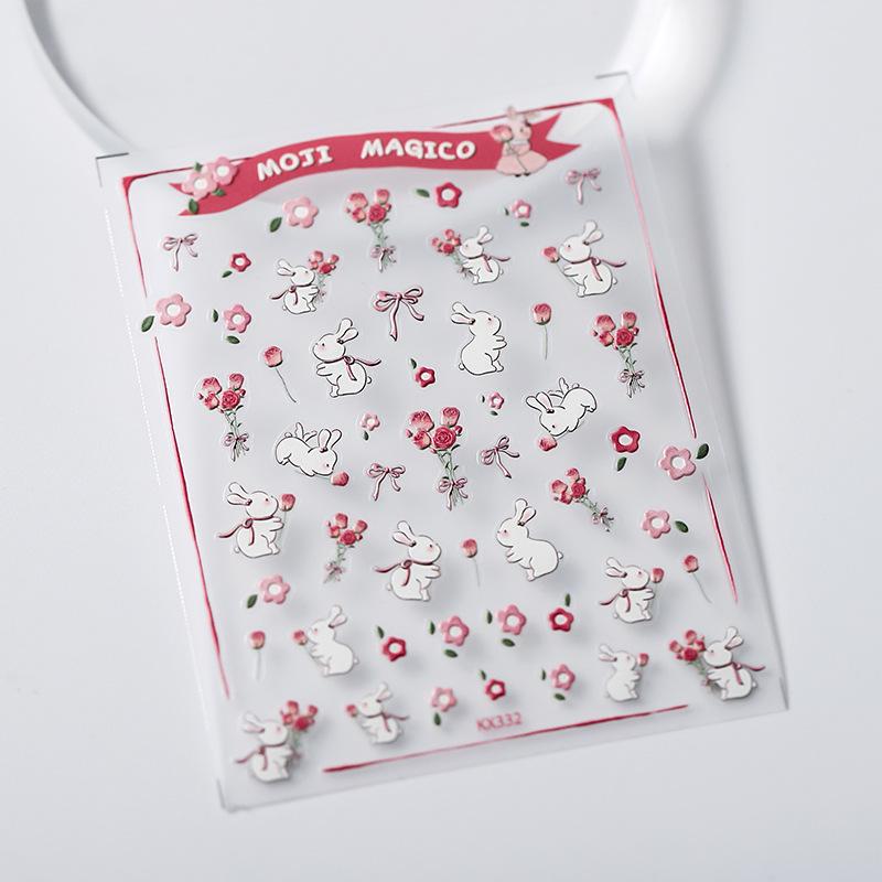 

Ferriso 3D Волшебные детские наклейки для ногтей KX-332: Самоклеящийся дизайн с кроликом и цветком (Серия коллабораций)