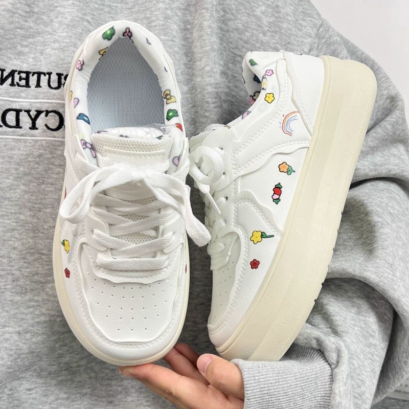 Fashion Whit Women's Shoes Round Toe Kawaii High On Platform Graffiti Ladies Footwear Original Sale Designer Luxury Stylish Cotton Offer