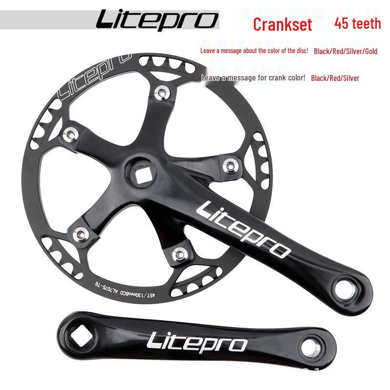 Litepro Folding Bike Crankset with Round Chainrings: 45T, 47T, 53T, 56T, 58T - Square Hole Design