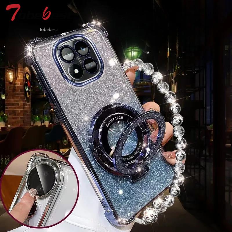 Shockproof Glitter Plating Case For Xiaomi Redmi Note 15 Pro Plus 5G Crystal Bracelet Magsafe Phone Holder Cover
