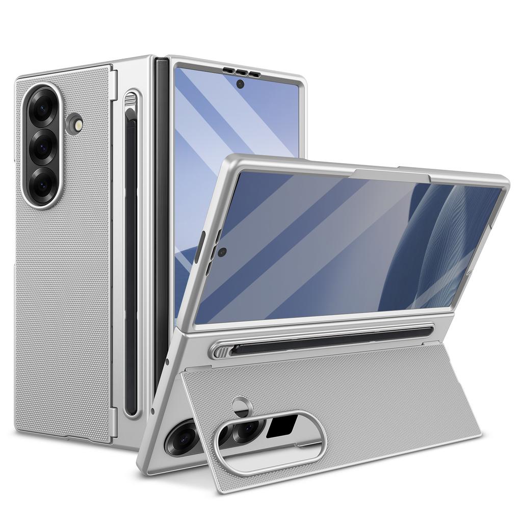 Fold 7 Phone Case with Touch Pen, Hard PC Back Cover Kickstand Phone Cover for Galaxy Z Fold 7/6 with Screen Glass Film