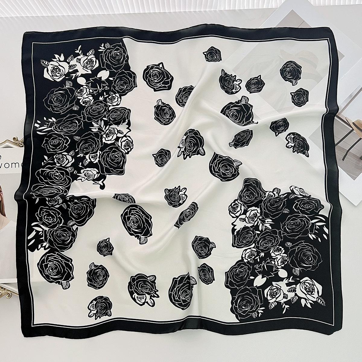 

Шелковый платок с принтом роз Xiaoxiangfeng, женский универсальный летний платок из искусственного шелка, маленький квадратный платок, легкий и простой платок в зарубежном стиле 70cm