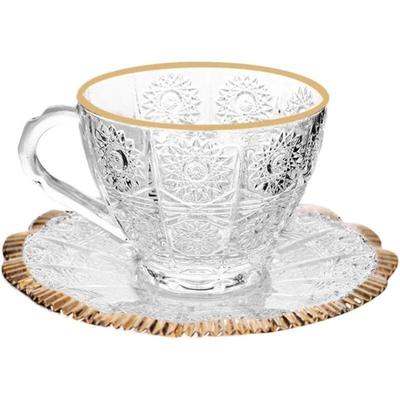 Vintage Sunflower Embossed Glass Coffee Cup
