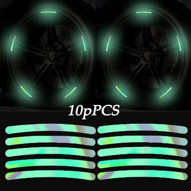 New 10pcs Car Wheel Hub Reflective Sticker Tire Rim Reflective Strips Luminous Sticker for Night Driving Car-Styling Accessories