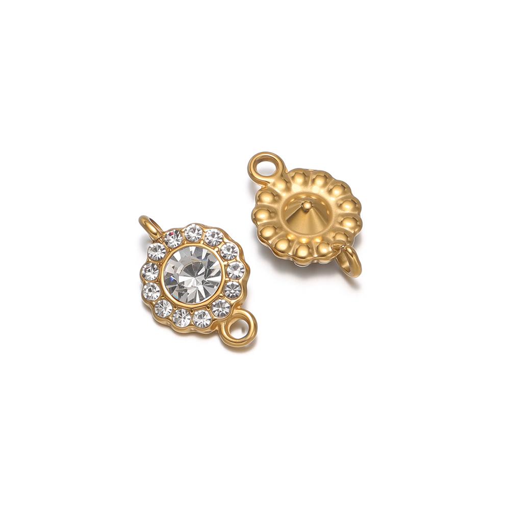 

5Pcs Stainless Steel 12mm Round Zircon Connectors Charm for DIY Jewelry Findings Necklace Bracelet Girls Pendant Earrings Making