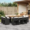 Vidaxl 11-Cz. Garden Furniture Set, With Cushions, Black PE Rattan