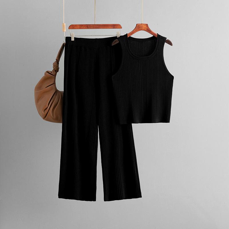 Strap Vest Fashion Set For Summer Wear  Women's Round Neck Sleeveless Top Knit Two-piece Set