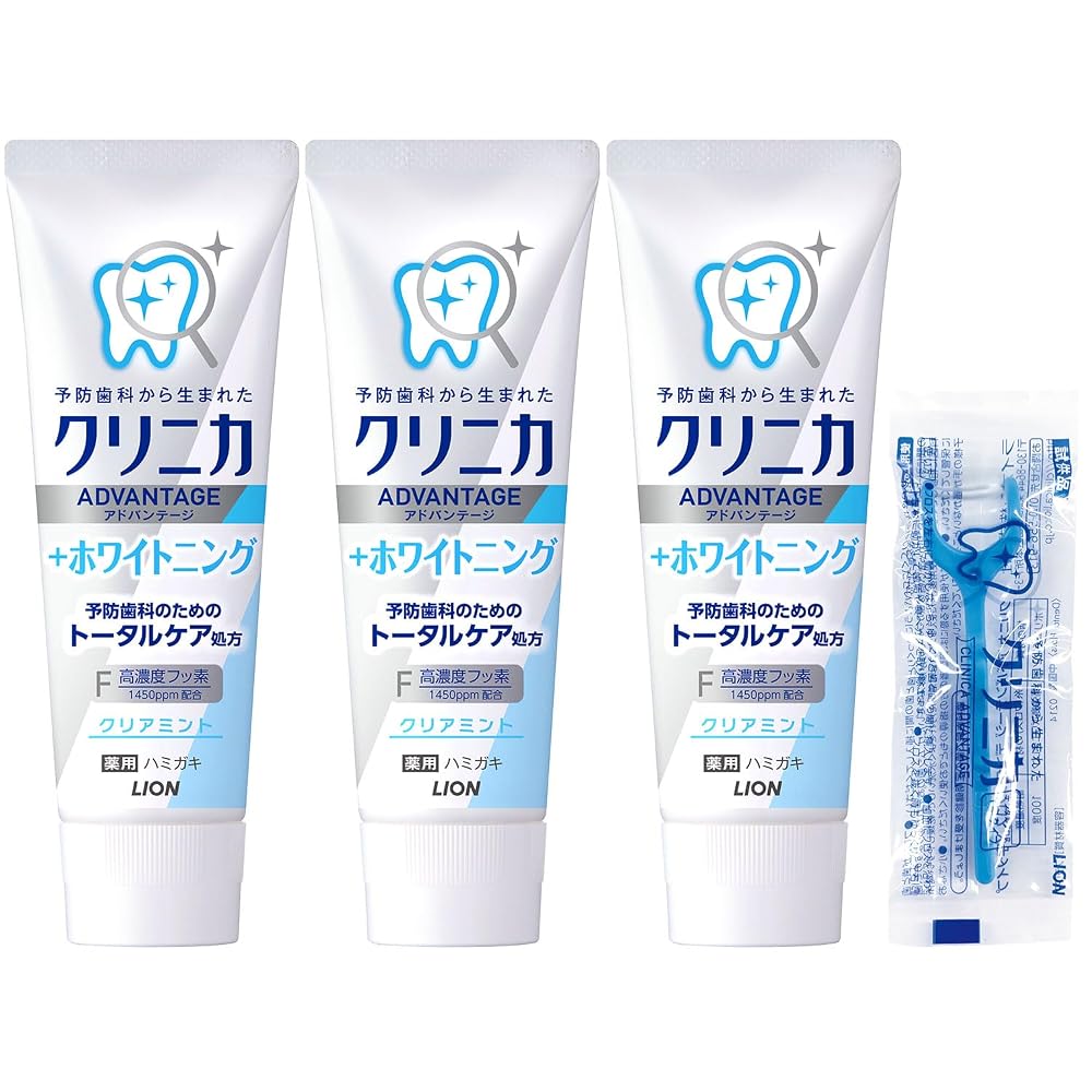 Clinica Advantage + Tone-Up Toothpaste Clear Mint 130g x 3 + Floss High Fluoride (1450ppm)