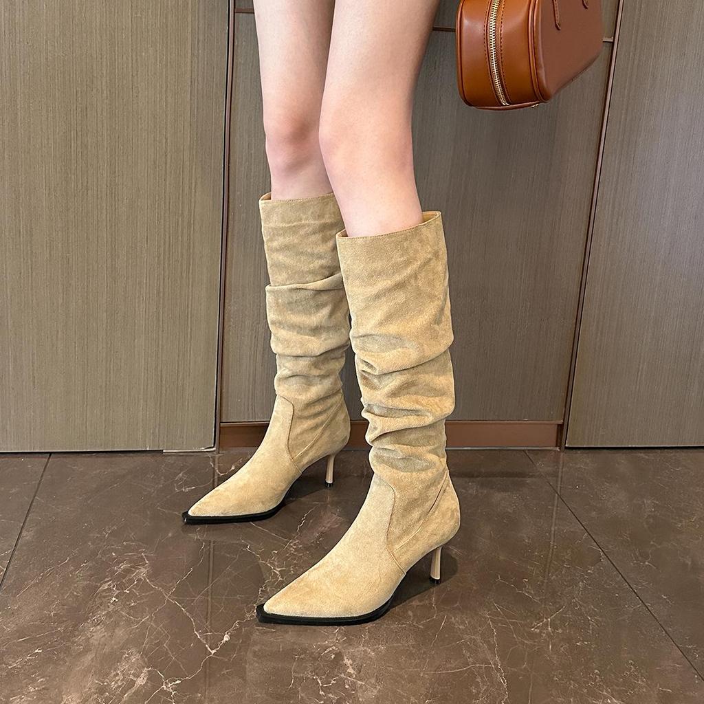 9800-1 Trendy Pointed-Toe Thigh-High Stiletto Boots for Women - Fall/Winter Faux Suede