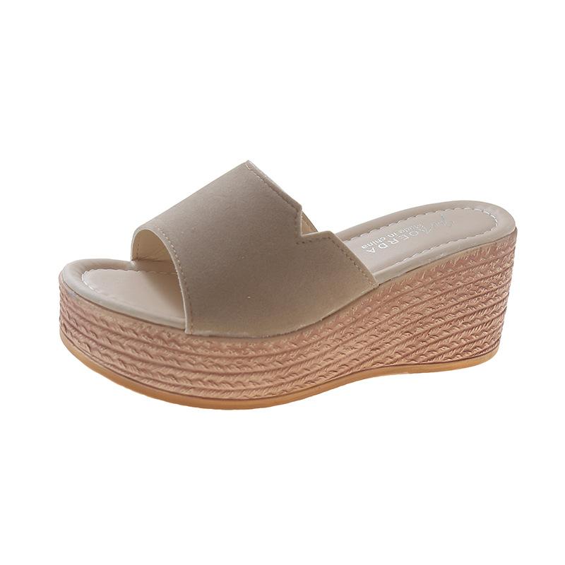 Large size slippers women's summer fashion outerwear wedge heel sandals thick bottom high heel muffin bottom one-word slippers