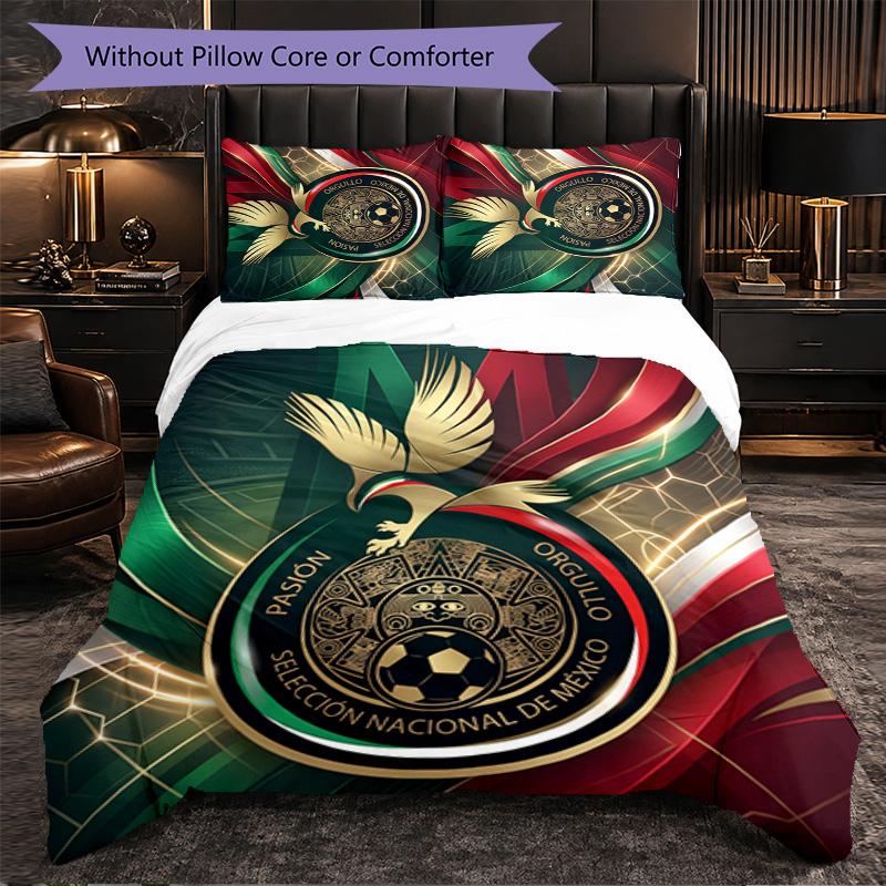 Mexico footbal Pattern 3 Pieces Bedding Set Soft Microfiber Duvet Cover with Pillow Cases for Bedroom