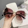 Retro Borderless Diamond Sunglasses for Women's UV Protection and Sunscreen Fashion Gradient Lens Sunglasses