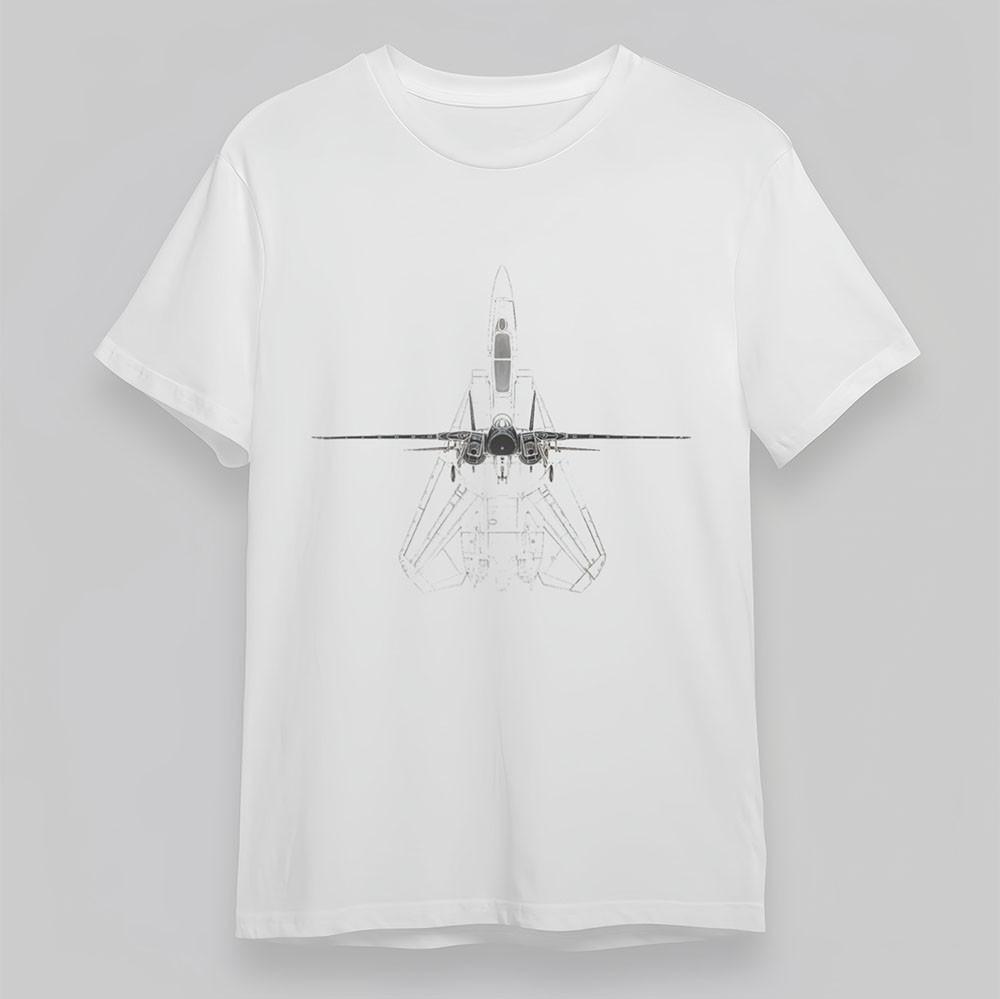 

Men s Oversize T-Shirt Jet Fighter Technical Drawing Tee Short Soft Cotton White S