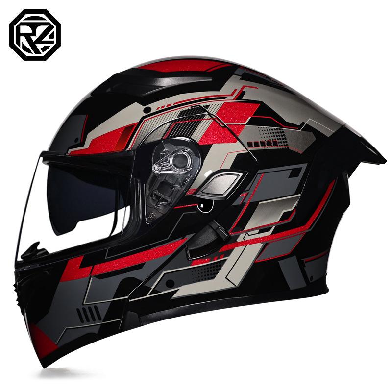 Motorcycle Helmet Peeling Helmet Double Lens Big Tail Locomotive Racing Helmet Running Helmet Men and Women Keep Warm In Winter