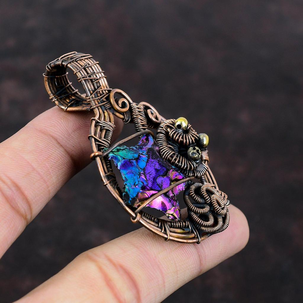 Titanium Druzy Pendant Copper Wire Wrapped Pendant Natural Gemstone Pendant Handmade Copper Wire Jewelry Gift For Him Latest Design Pendant