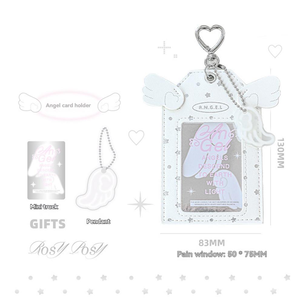 3 Inch PU Leather Photocard Holder Angel Wing Star Photo Card Case Campus Card Protection Badge Card Display Holder Card Pouch