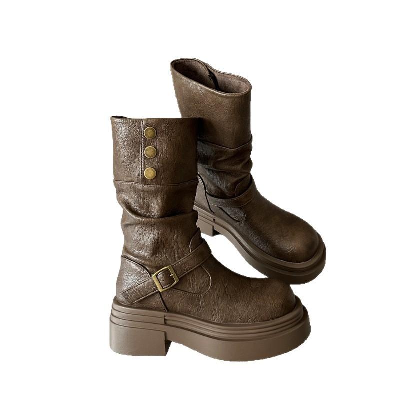 Keep version~ Medium tube Martin boots women's platform retro knight boots short boots 2025 British new locomotive Maillard