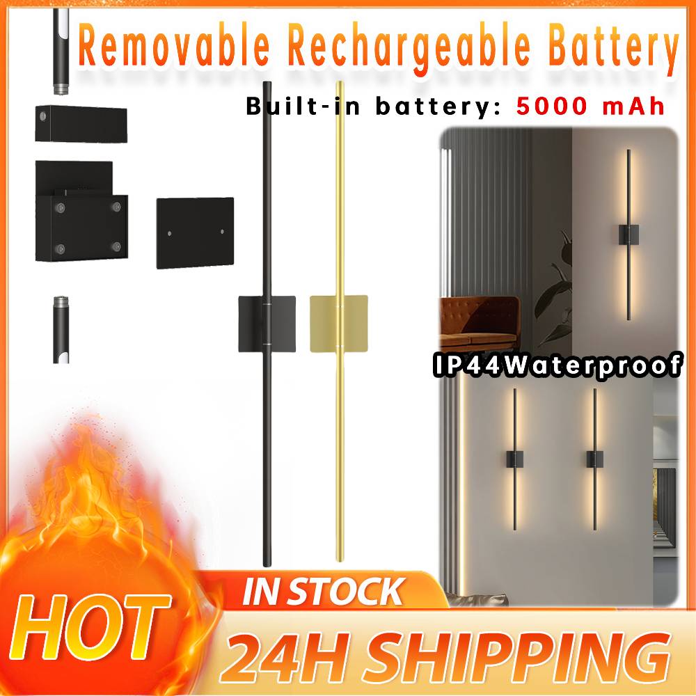 2Pcs Touch/Remote Control Simple Wall Light 350 Degree Rotation Minimalist Metal Wall Light Rechargeable for Living Room Bedroom