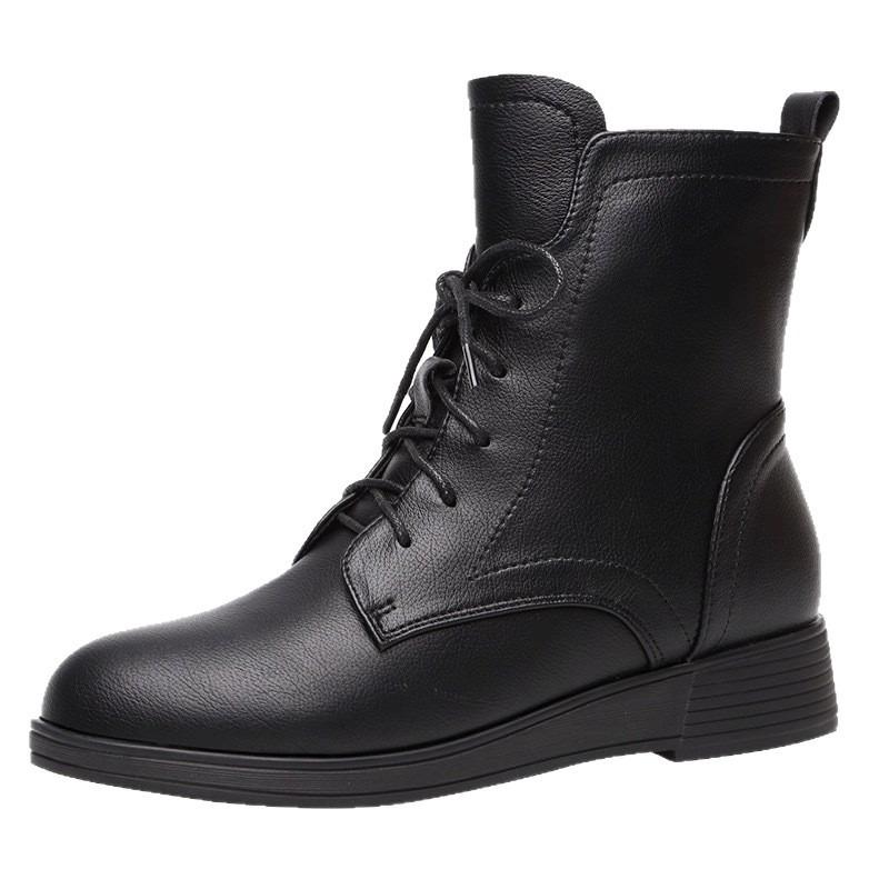 Fashion Giant Versatile Soft Leather Martin Boots Women's Autumn and Winter New Boots Fleece Thickened Flat Boots Women's