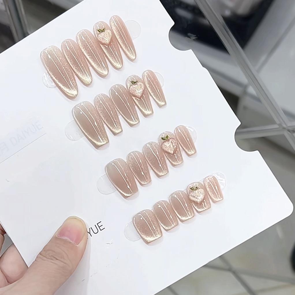 Pure Hand-made Phototherapy Wear Nails and Peach Bobo Finished Product Reusable Nail Art Patch