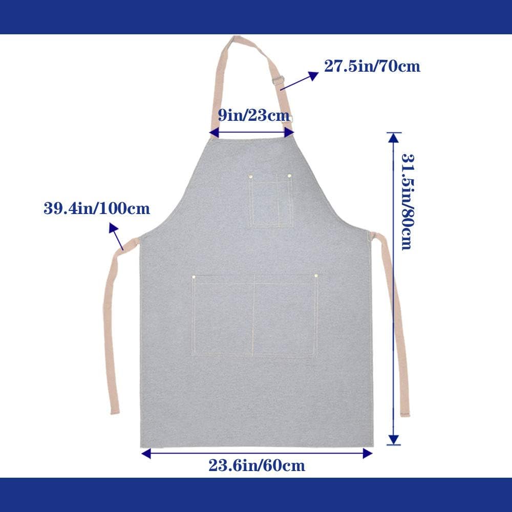 Denim Apron with Adjustable Unisex Multi-Pockets for Kitchen Crafting Cooking