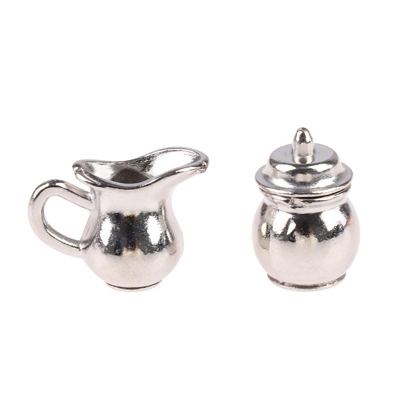 8Pcs/Set Dollhouse Miniature Square Plate Metal Wine And Tea Set