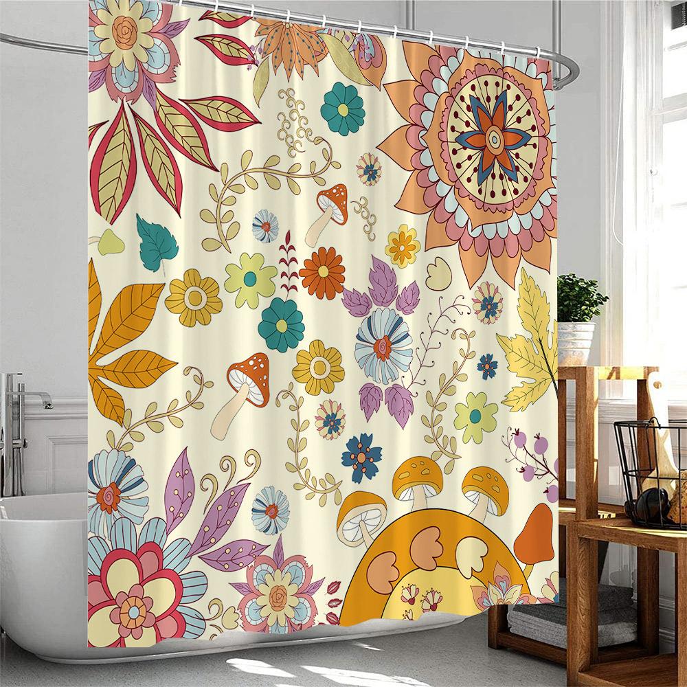 Boho Floral Shower Curtain Abstract Colorful Bohemian Flowers Tropical Leaves Polyester Bathroom Curtain Bathtub Home Decoration
