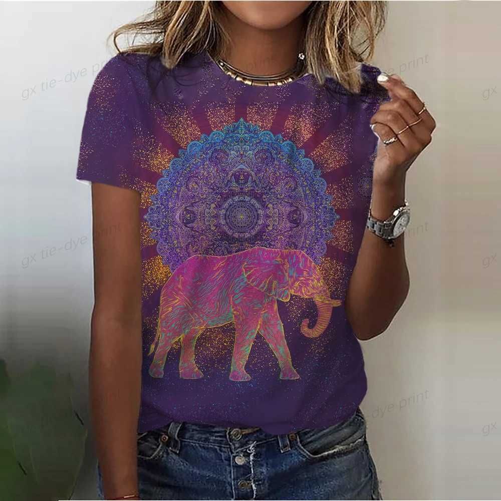 Cute Elephant Cat Pattern Women's T-shirt Fun Fashion Short Sleeve Women's 3D T-shirt Digital Printing Shirt