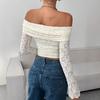 Off Shoulder Slim Fit Lace Crop Tops Fashion Spring Summer Solid Color Long Sleeve Blouse Hollow Out Sexy Short Shirt Streetwear Casual Sweet Clothing