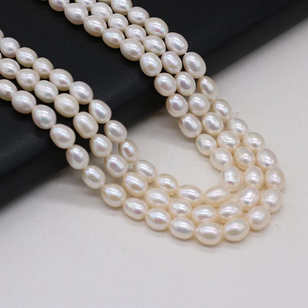 1String, White Rice Shape Pearl 7-8mm, Fashion Women Natural Freshwater Pearl Beads for Jewelry Making DIY Crafts, Luxury Bulk Gifts 36cm