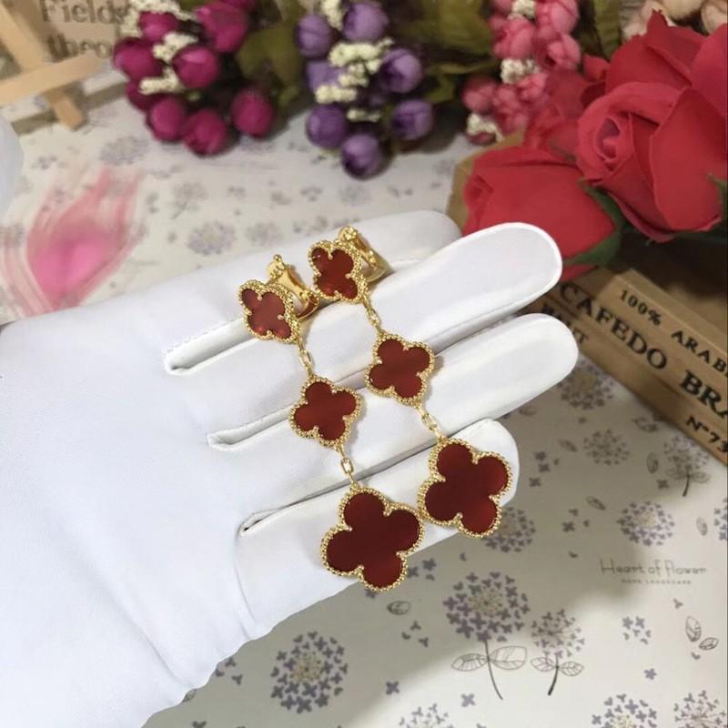 Four-leaf Clover Earrings Fashionable Three-flower Earrings Natural Mother-of-pearl Agate and Chalcedony Women's Earrings