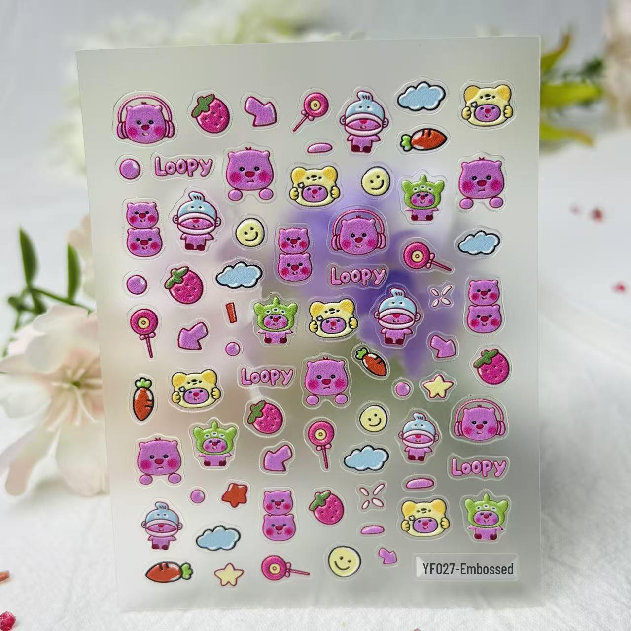 

Loopy Little Beaver 5D Embossed Cute Jiji Kawaii Nail Art Stickers Ornaments for Journals YF027