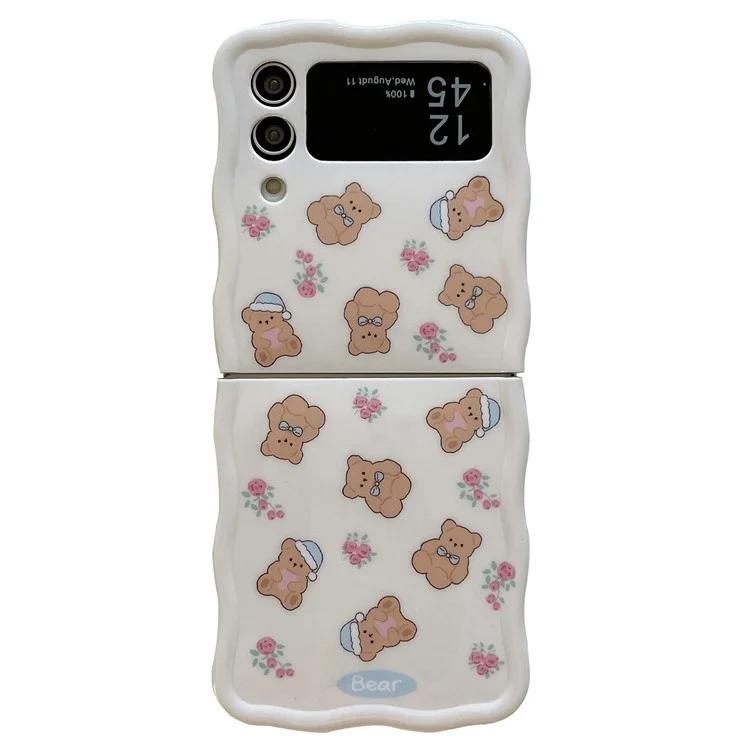 

For Samsung Galaxy Z Flip4 5G Case IMD Cute Bear Flower Pattern Hard PC Phone Cover