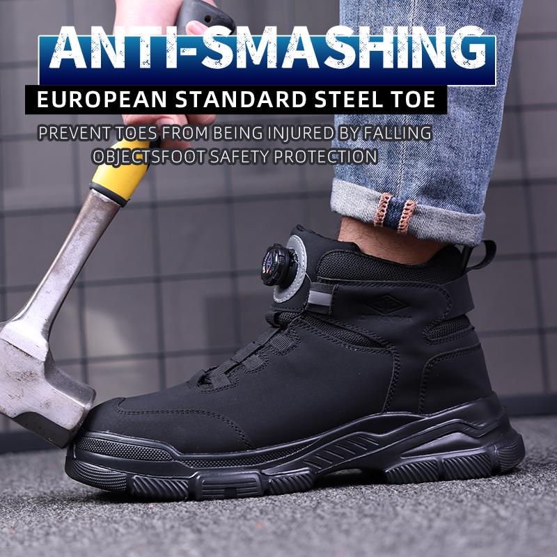 Waterproof Men Boots Rotating Buttons Safety Shoes Men Puncture-Proof Work Boots Steel Toe Shoes Light Indestructible Shoes