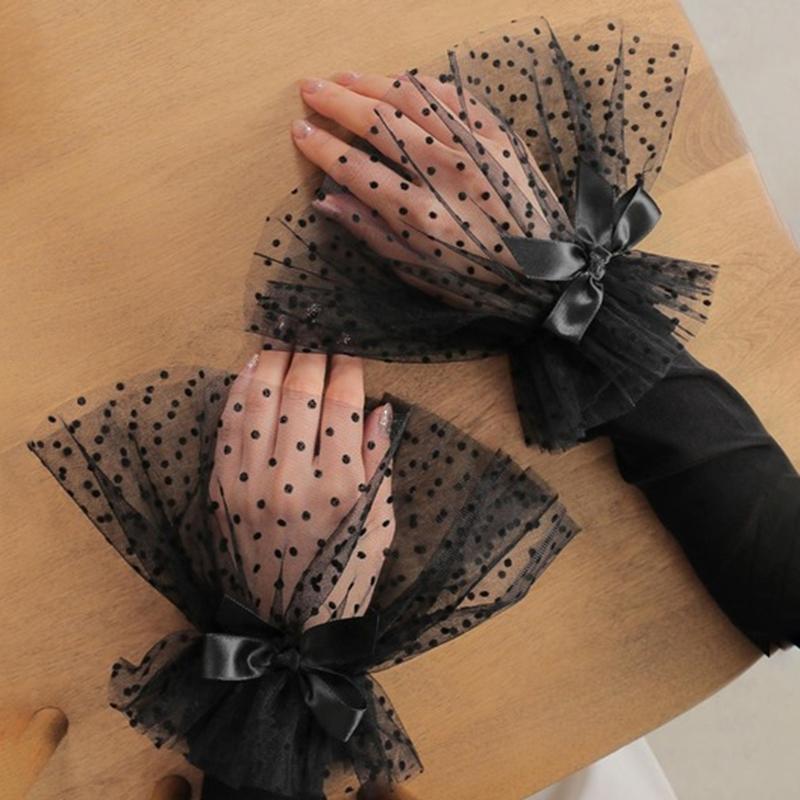 Schwarzer Punkt Tüll Abnehmbare Fake Ärmel Elastisches Netz Spitze Dekorative Rüschen Manschetten Für Braut Hochzeitskleid