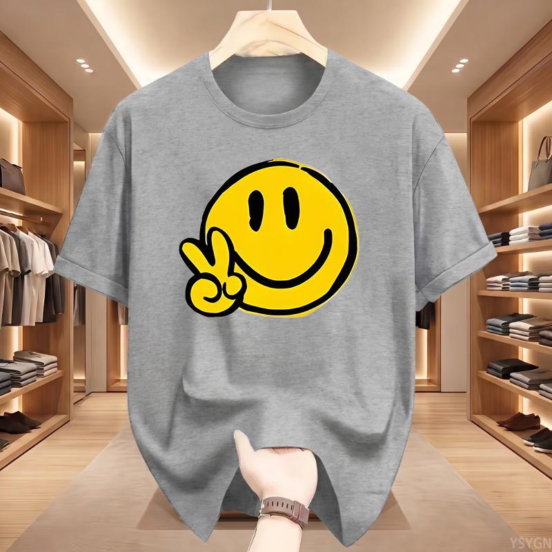 Unisex Casual Short Sleeve Crew Neck TShirt Joyful Face SMILE Graphic Print Summer Top Comfort Ladies TShirt Playful Design
