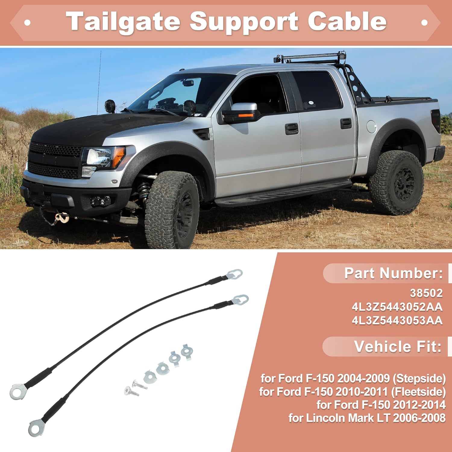 

No.38502/4L3Z5443052AA/4L3Z5443053AA Tailgate Support Cable for Ford F-150 F150 2004-2014 for Lincoln Mark LT 2006-2008 Rear Tailgate Lift Cable Left