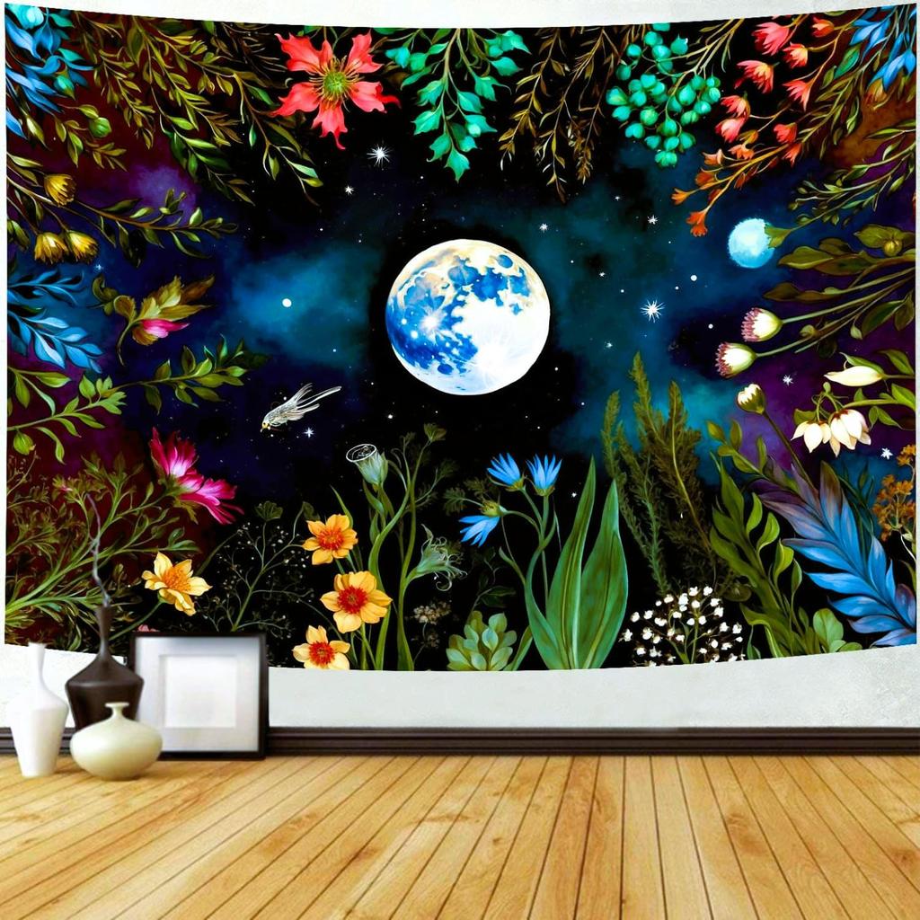 Butterfly Moon Flower Tapestry Botanical Floral Plant Boho Tapestry Wall Hanging Mandala Aesthetic Mushroom Retro Vintage