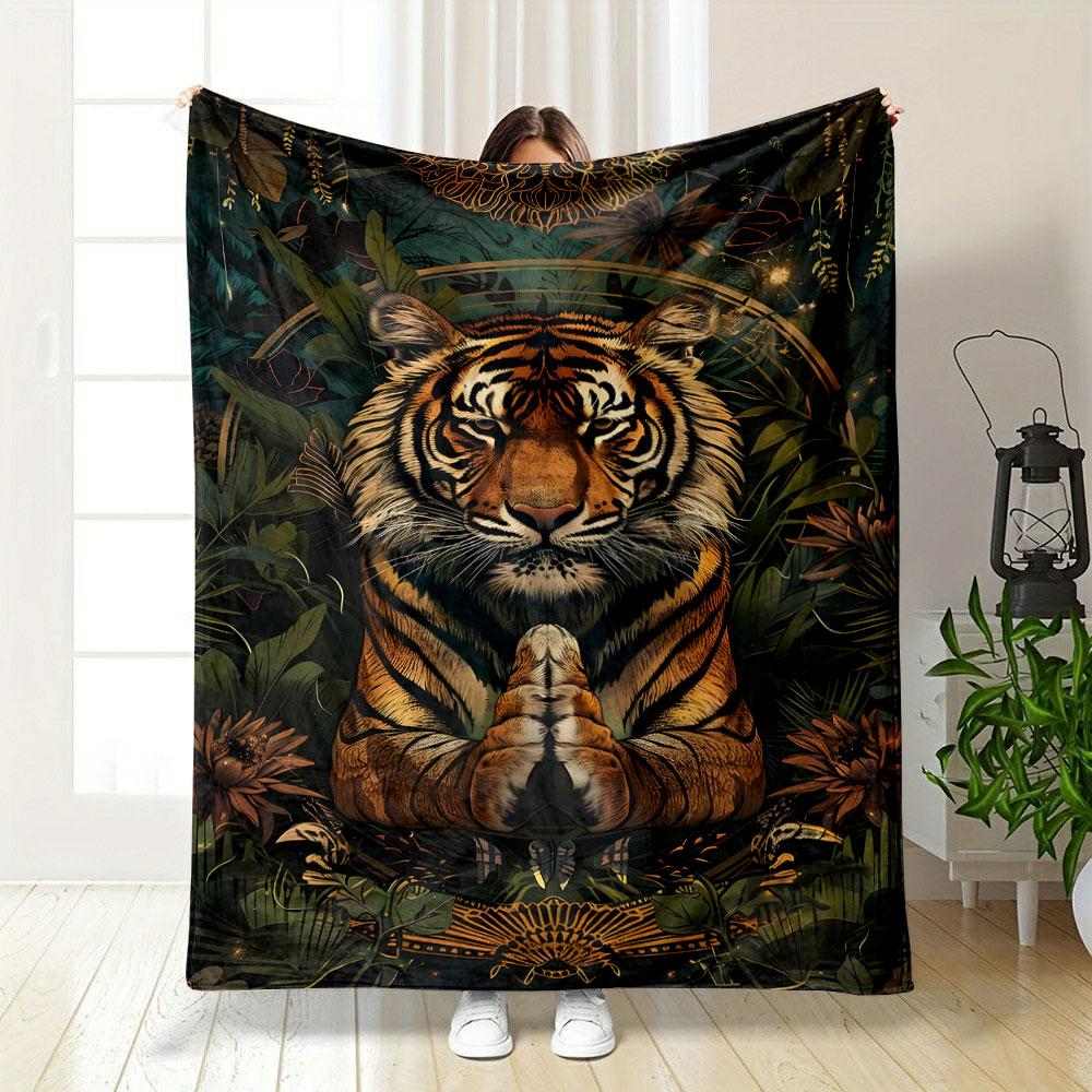 Meditating Tiger Jungle Blanket Bedroom Blanket for Livingroom Couch Lunch Break Soft Throw for Friend's Festival Gift