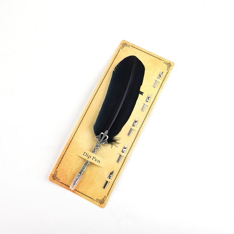 1Pc New Feather Quill Dip Pen Set with 5 Replaceable Nibs Antique Style Fountain Pen for Calligraphy Wedding Gift