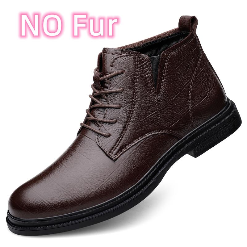 High Quality Lace-Up Male Ankle Boots Fashion Warm Plush Fur Winter Footwear Comfy Snow Shoes Genuine Leather Mens Chelsea Boots