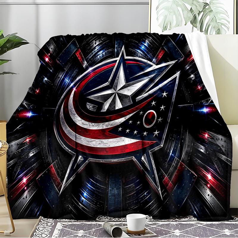 Blue Jackets Blanket Flannel Throw for Sofa, Travel, Camping, Livingroom, Office, Chair and Bed Soft and Warm Holiday Birthday Gifts