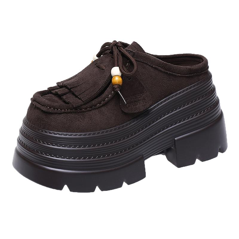 

Модные женские лоферы на платформе Весна и Осень Британский стиль Ретро Круглый носок На шнуровке Универсальные женские туфли Обувь для женщин 37