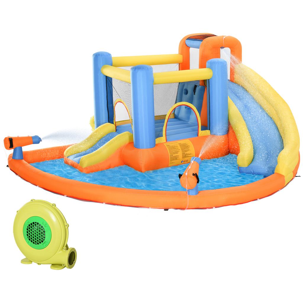 5 In 1 Bouncy Castle for Children, Inflatable Bounce House with Dual Slides, Pool, Climbing Wall, Water Cannons, Blower