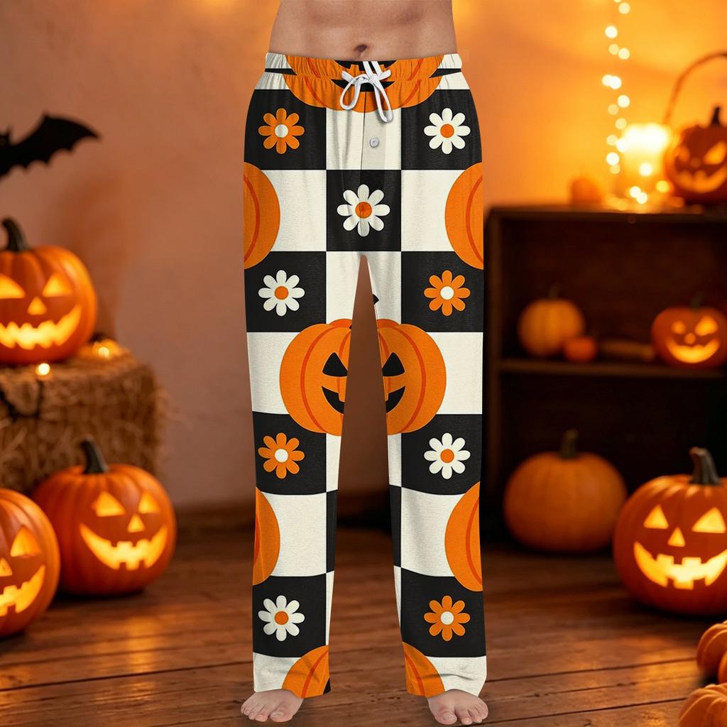 Men's Halloween Print Drawstring Lounge Pants Casual Sleepwear Pants Lightweight Comfortable Fit for Relaxing At Home or Sleep