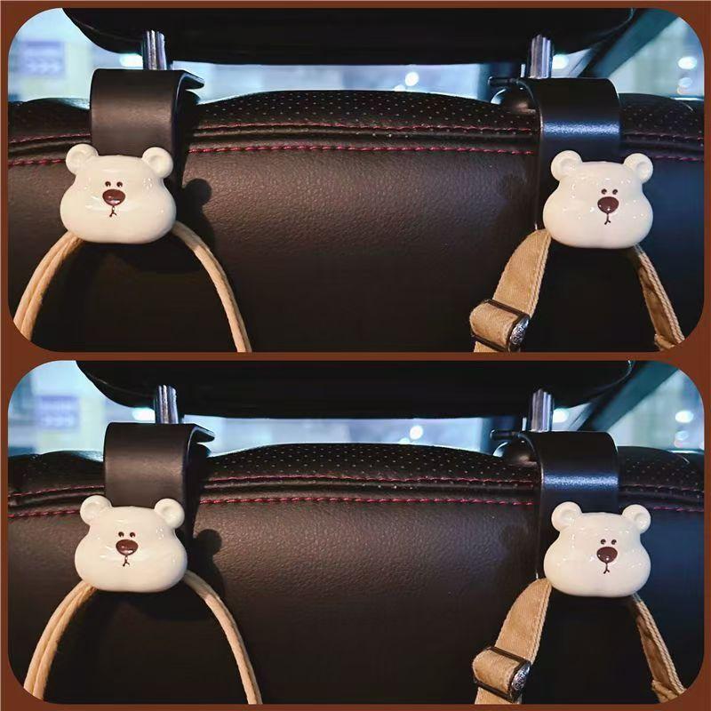 2-Piece Cute Bear Car Seat Hook - Multifunctional, Easy to Install and Remove, Space Saving Car Parts