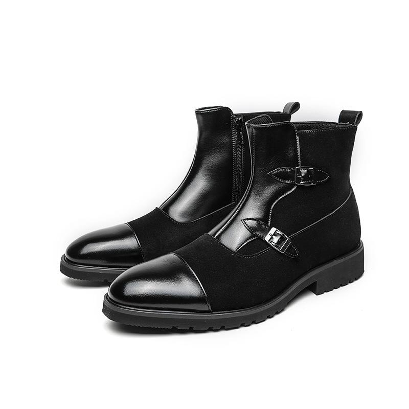 Men's leather boots fashionable large size new Martin boots trendy men's pointed leather shoes retro locomotive boots