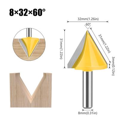 Efficient 8mm Shank V Flute Router Bit Carbide End Mill With 60 To 150 Degree Options for Profession Woodworking Project